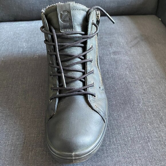 ECCO WOMEN BOOTIES LEATHER HIGH TOP SNEAKERS LACE UP AND ZIPPER SZ 39EU EX WIDE - Picture 4 of 8